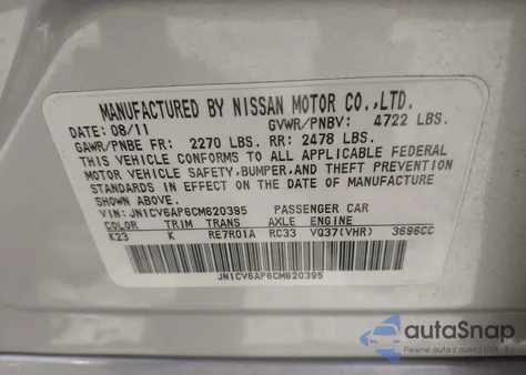 2012 Infiniti G37 Journey z USA, uszkodzony, nr VIN JN1CV6AP6CM620395